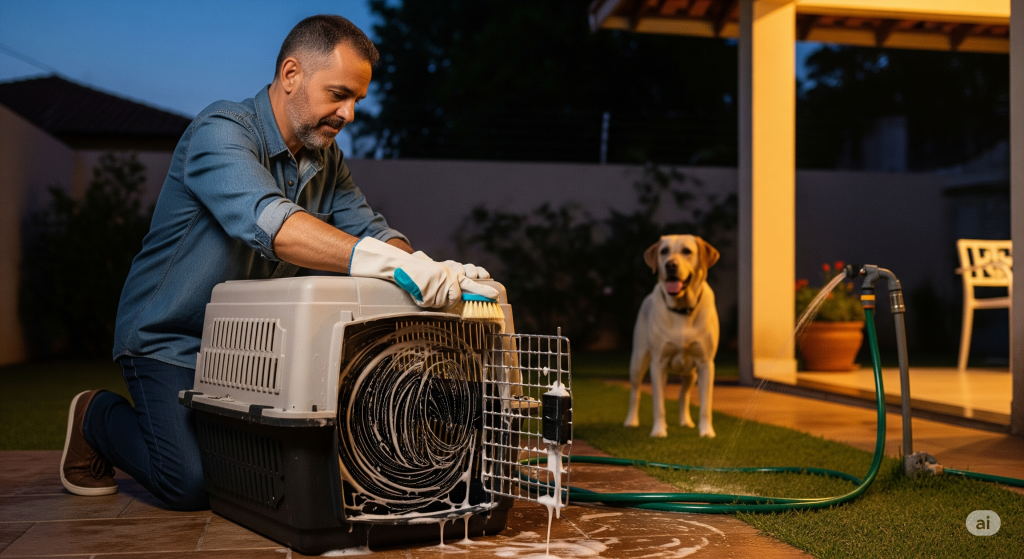 como limpar uma caixa de transporte para cachorro